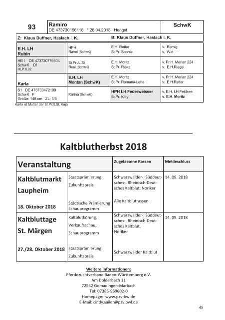 Fohlenschau-Katalog Kaltblut II - 2018