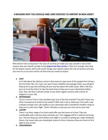 4 Reasons Why You Should Hire Limo Services To Airport In New Jersey