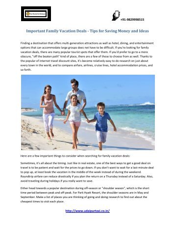 Important Family Vacation Deals - Tips for Saving Money and Ideas