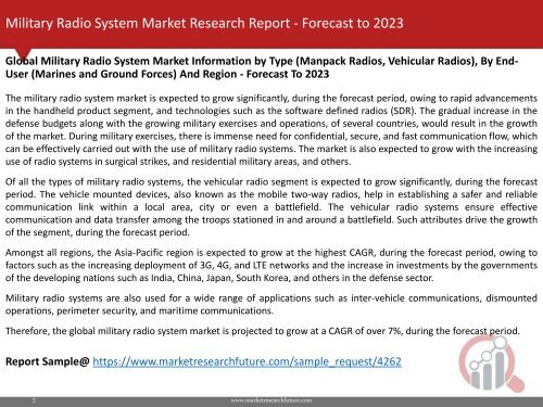 Military Radio System Market Research Report - Global Forecast To 2023