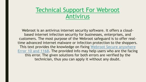 How do you fix Webroot Secure Anywhere error 10 and 1168?