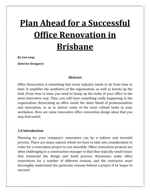 Plan Ahead for a Successful Office Renovation in Brisbane
