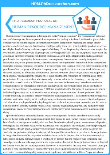 PhD Research Proposal on Human Resource Management Sample