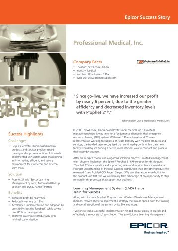 Professional Medical, Inc. Epicor Success Story