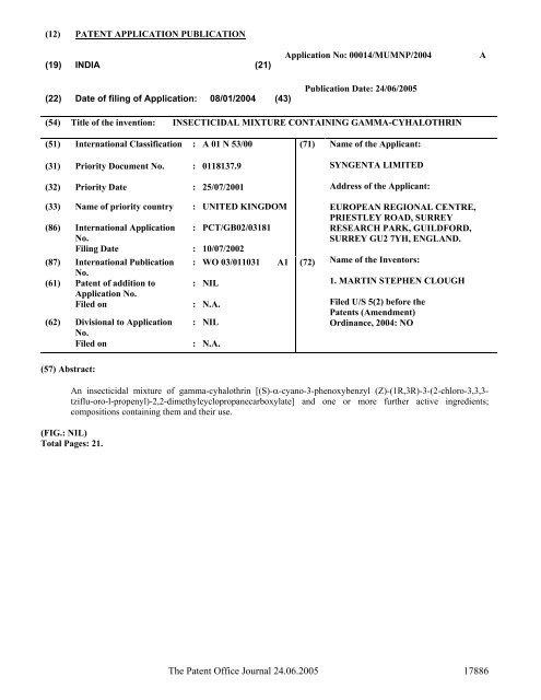 24/06/2005 - Controller General of Patents, Designs, and Trade Marks