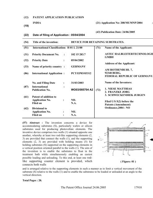 24/06/2005 - Controller General of Patents, Designs, and Trade Marks