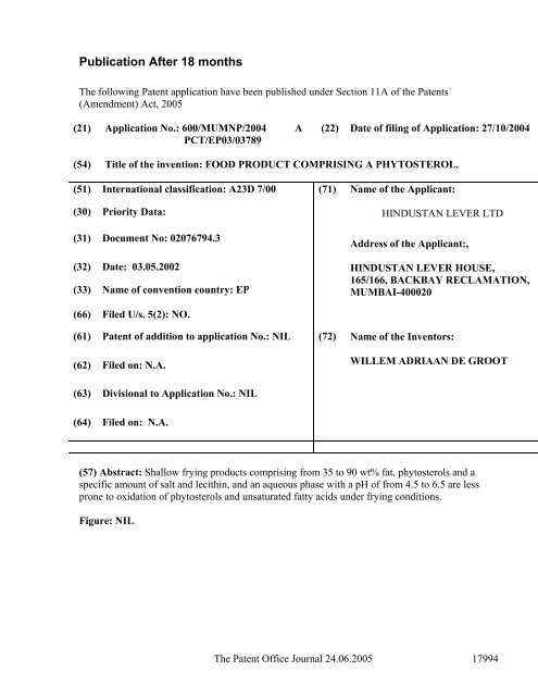 24/06/2005 - Controller General of Patents, Designs, and Trade Marks