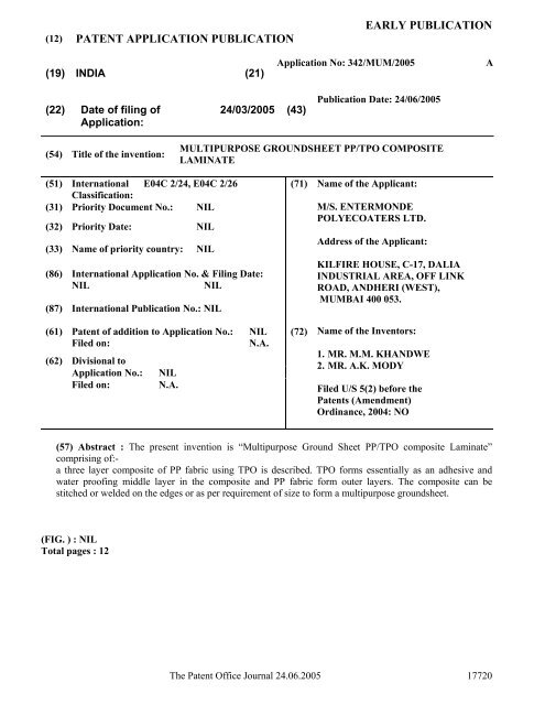 24/06/2005 - Controller General of Patents, Designs, and Trade Marks