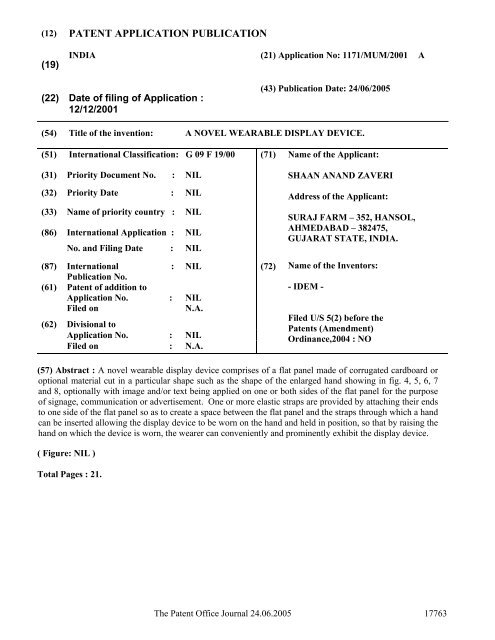 24/06/2005 - Controller General of Patents, Designs, and Trade Marks