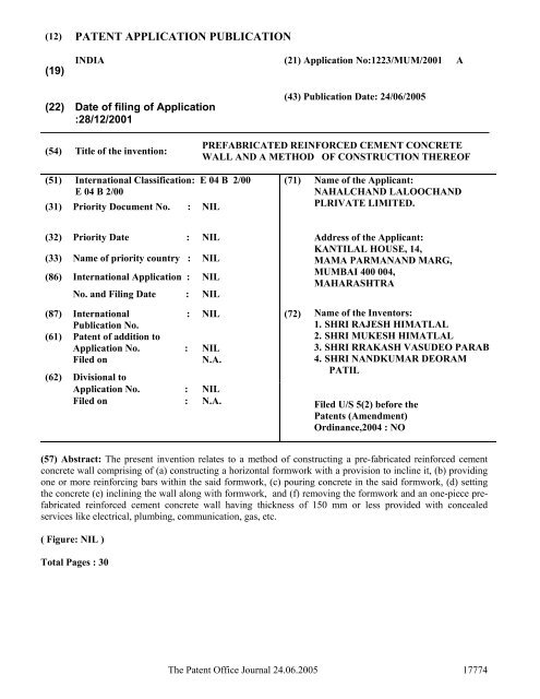 24/06/2005 - Controller General of Patents, Designs, and Trade Marks