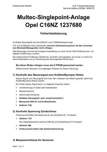 Multec-Singlepoint-Anlage Opel C16NZ 1237680 - A.E.T. Tendahl