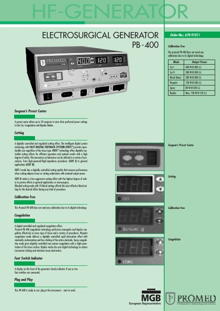 MGB PB-400 - Medical Equipment sro