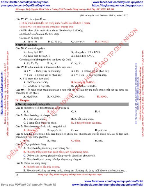 HỆ THỐNG CÂU HỎI TRẮC NGHIỆM PHÂN DẠNG BÀI TẬP VÀ VÍ DỤ MINH HỌA HÓA 11 CHƯƠNG 2+3 NGUYỄN MINH TUẤN