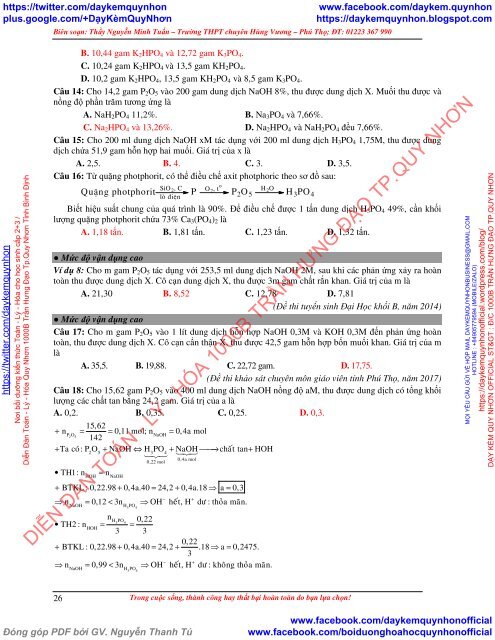 HỆ THỐNG CÂU HỎI TRẮC NGHIỆM PHÂN DẠNG BÀI TẬP VÀ VÍ DỤ MINH HỌA HÓA 11 CHƯƠNG 2+3 NGUYỄN MINH TUẤN