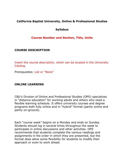 Cbu Online and Professional Studies Syllabus