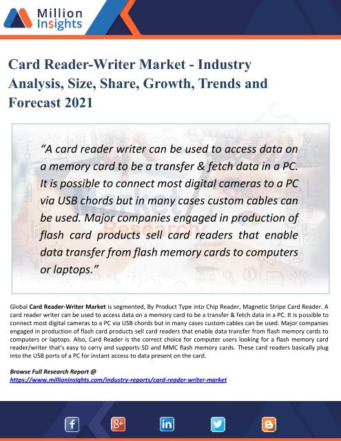 Card Reader-Writer Market Supplier, Competition by Manufacturers and Competitor Analysis to 2021 Forecast 