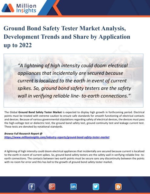 Ground Bond Safety Tester Market by Product, Import, Export and Consumption Forecast & Regional Analysis 2022