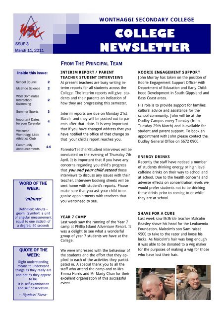 college newsletter - Wonthaggi Secondary College