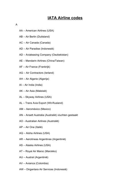 IATA Airline codes - rent-a-loadmaster