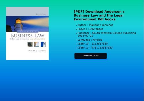 PDF Download Anderson s Business Law and the Legal Environment Pdf books