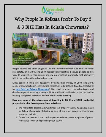 Why People In Kolkata Prefer To Buy 2 & 3BHK Flats In Behala Chowrasta