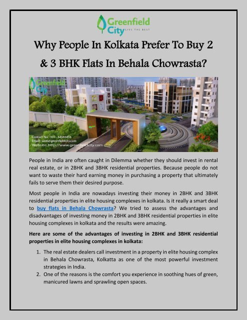 Why People In Kolkata Prefer To Buy 2 &amp; 3BHK Flats In Behala Chowrasta