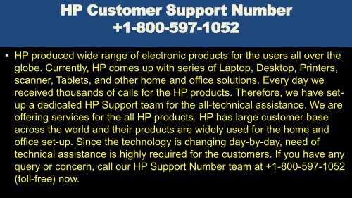 HP Customer Support Number +1-800-597-1052