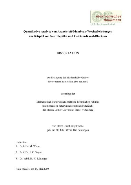 Quantitative Analyse von Arzneistoff-Membran-Wechselwirkungen ...