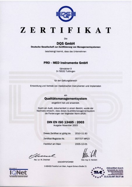 ZERTIFIKAT - PRO-MED Instrumente GmbH