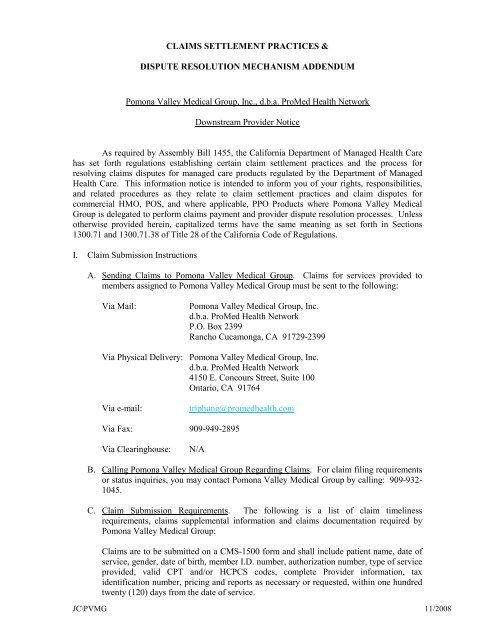 CLAIMS SETTLEMENT PRACTICES & DISPUTE RESOLUTION ...