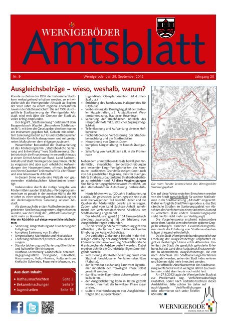 Amtsblatt Stadt Wernigerode 09 - 2012 (4.82 MB)