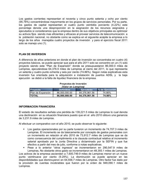 informe de rendicion de cuentas del sector público de honduras ...