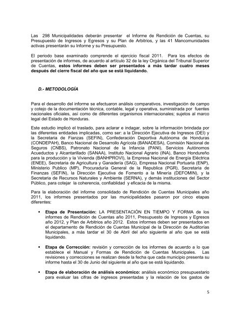 informe de rendicion de cuentas del sector público de honduras ...