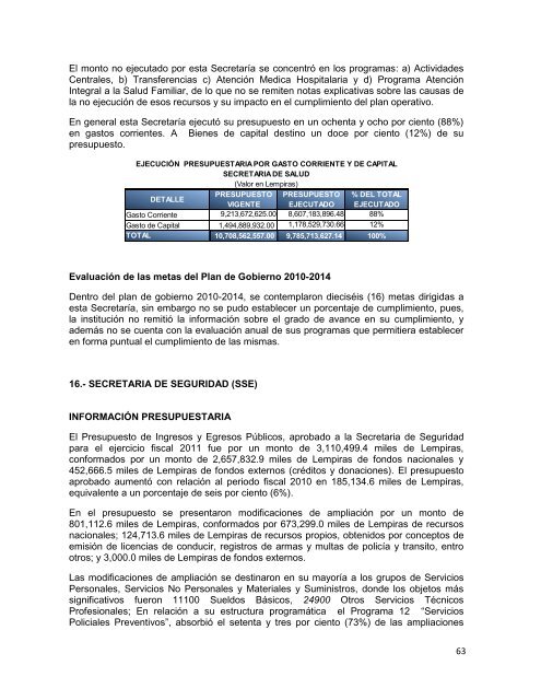 informe de rendicion de cuentas del sector público de honduras ...