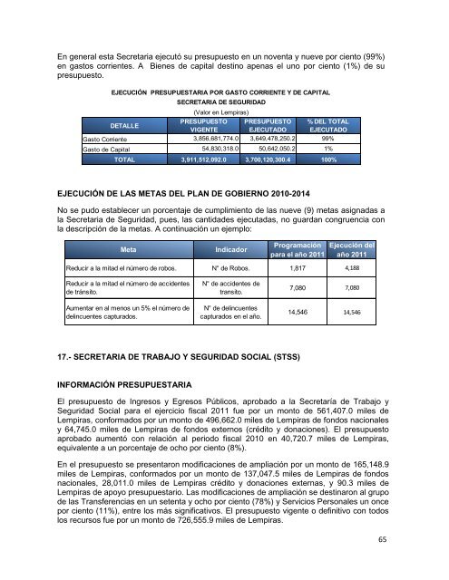 informe de rendicion de cuentas del sector público de honduras ...