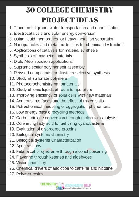 50 College Chemistry Project Ideas 50 College Chemistry Project Ideas