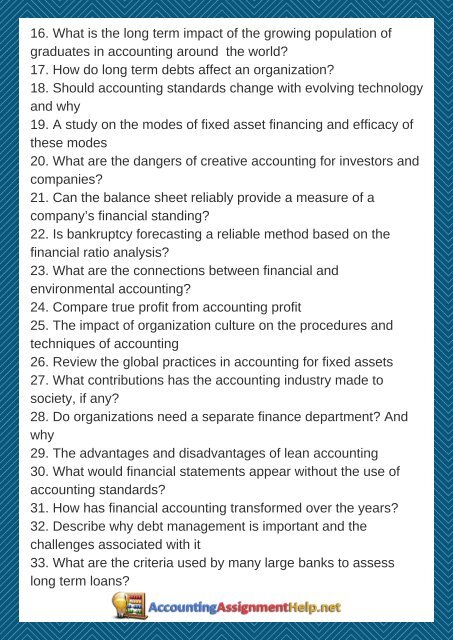 Financial Accounting Project Topics