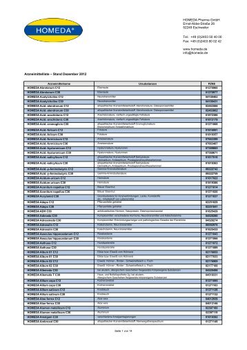 Homöopathische Arzneimittel und Nosoden von HOMEDA