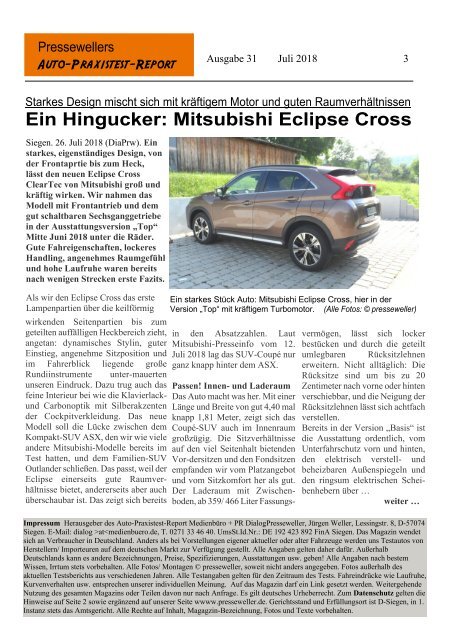 Auto-Praxistest-Report 31 von Presseweller