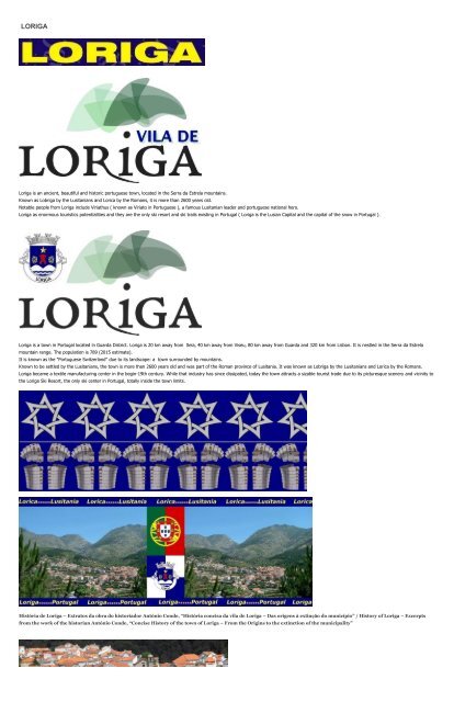 História concisa da vila de Loriga pelo historiador António Conde - Concise history of the town of Loriga by the historian António Conde