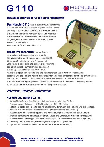 Datenblatt Honold G110 RL - Honold Umweltmesstechnik