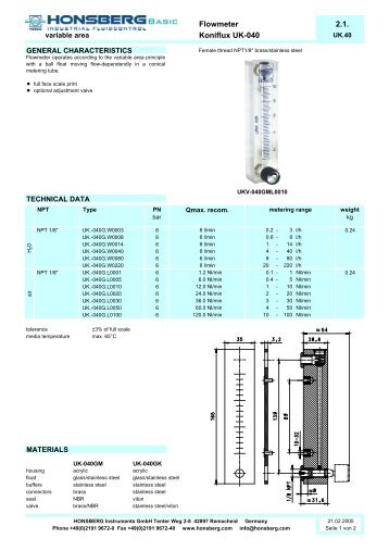 Flowmeter 2.1. Koniflux UK-040