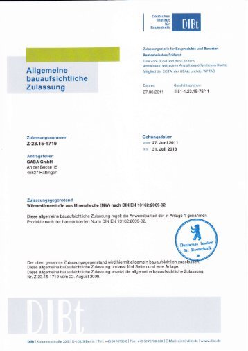 Zulassungstext der GABA-Silipor-Steinwoll-Elemente - GABA GmbH