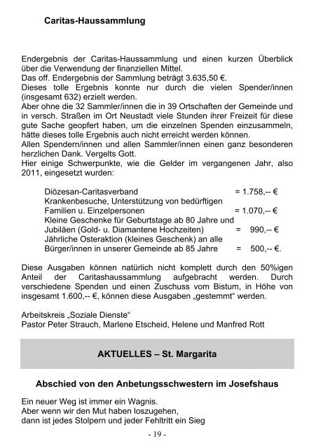 Pfarrbrief der Pfarrgemeinden