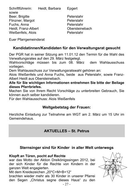 Pfarrbrief der Pfarrgemeinden