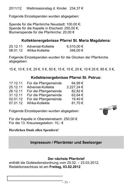 Pfarrbrief der Pfarrgemeinden