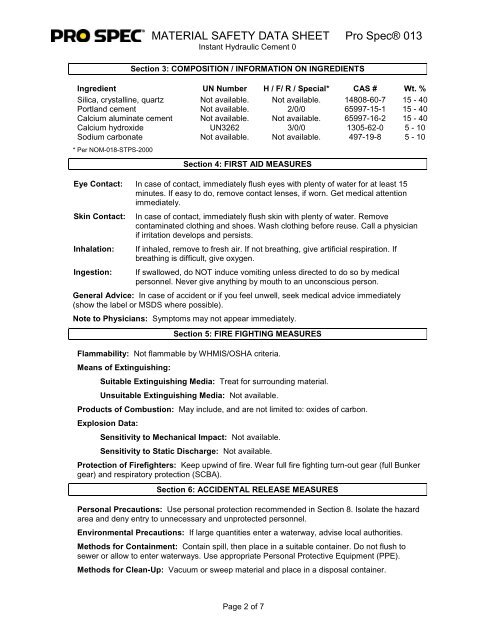 MATERIAL SAFETY DATA SHEET Pro Spec® 013