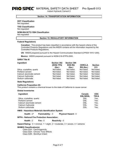 MATERIAL SAFETY DATA SHEET Pro Spec® 013