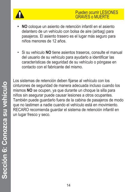 Manual de Instrucciones del ProSPORT - Recaro