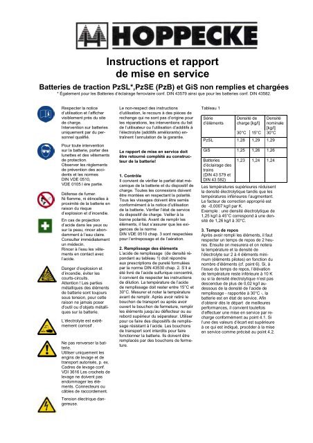 Instructions et rapport de mise en service - HOPPECKE Batterien